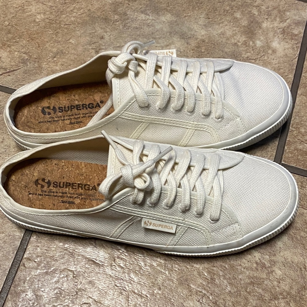 Superga Unisex 39.5 Cream Canvas Mule/Sneakers with Cork Footbed Platform